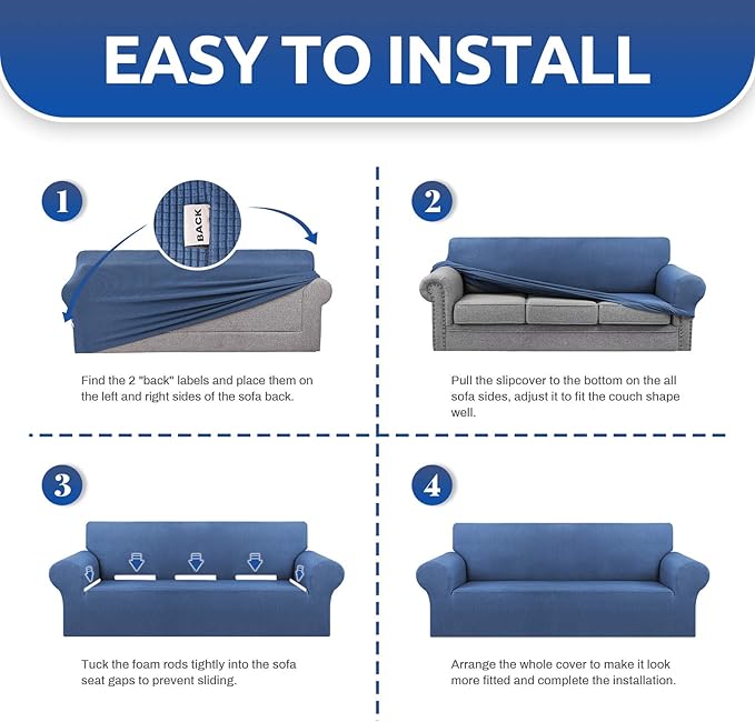 KEKUOU Stretch Oversized Sofa Slipcover 1 Piece Couch Sofa Cover (94"-110") Furniture Protector 4 Seater Sofa with Elastic Bottom for Kids,Pet.Jacquard Checked Pattern Fabric(X Large,Riverside)