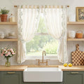 jinchan Belrose Linen Floral Cafe Curtains 54 Inch Length Embroidered Farmhouse Curtains for Kitchen Bedroom Bathroom Small Windows Curtain Set Light Filtering 2 Panels Sage Green