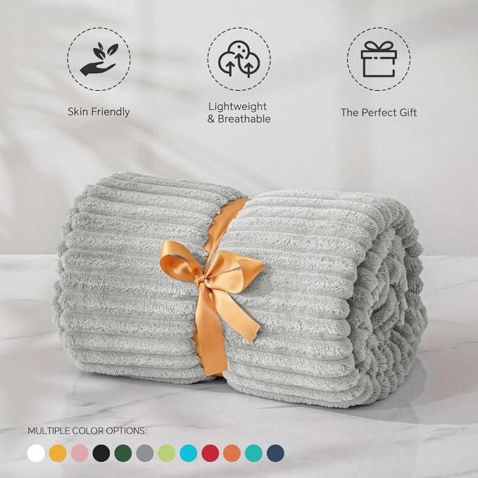 BEDELITE Fleece Blanket Twin Size – 3D Ribbed Jacquard Soft and Warm Decorative Fuzzy Blankets – Cozy, Fluffy, Plush Lightweight Throw Blankets for Couch, Bed, Sofa(Light Grey, 60x80 inches)