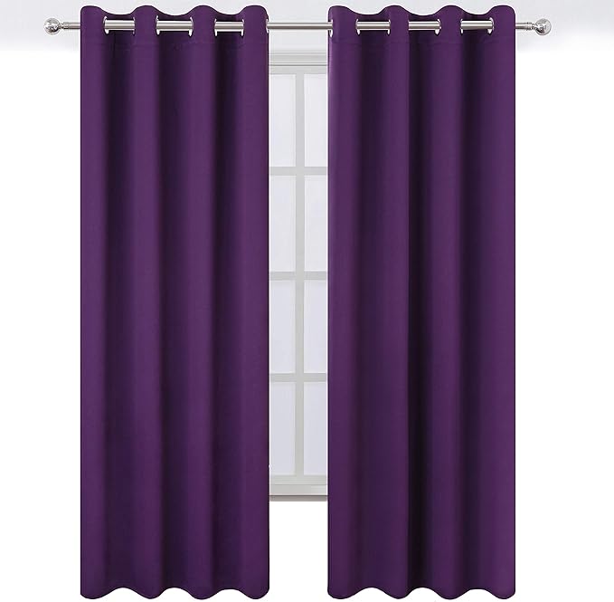 LEMOMO Purple Blackout Curtains 52 x 84 Inch Length/Set of 2 Curtain Panels/Thermal Insulated Room Darkening Curtains for Bedroom