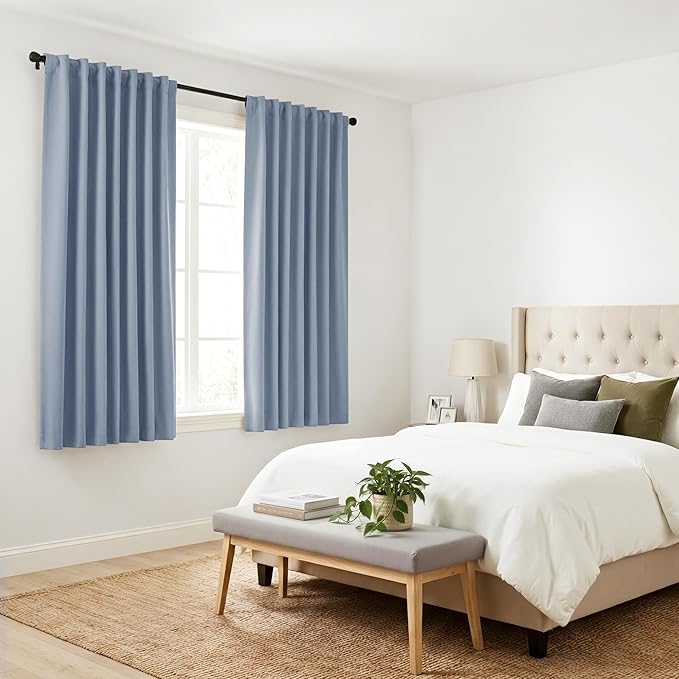 PONY DANCE Short Blackout Curtains Set - Nursery Short Curtain Panels Thermal Insulated Window Treatments Back Tab/Rod Pocket Light Blocking for Bedroom, 42 Wide 45 Long, Pigeon Blue, 2 Panels