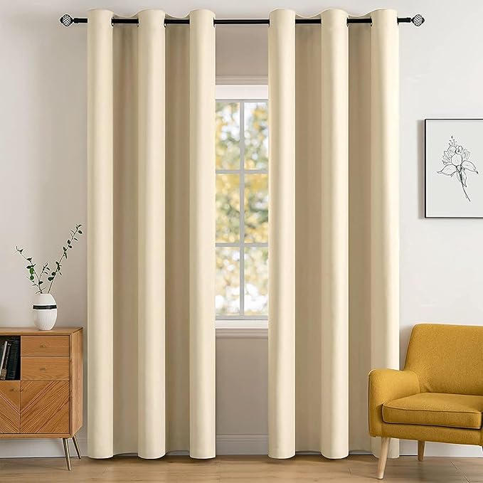 MIULEE 90" Long Room Darkening Curtains Thermal Insulated Drapes Solid Window Treatment Set Grommet Top Light Blocking Blackout Curtain for Living Room/Bedroom 2 Panels Cream Beige