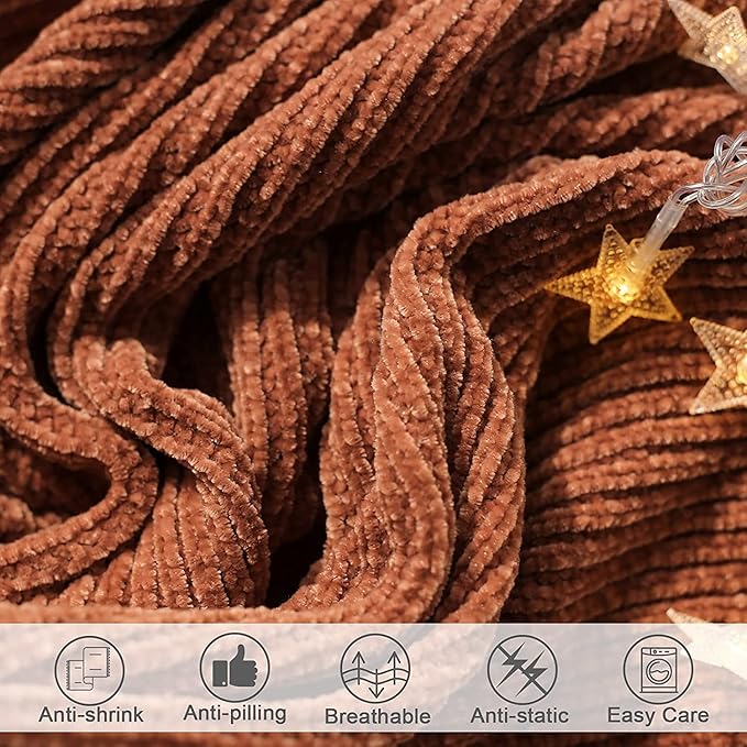 lifein Throw Blanket for Couch, Soft Boho Decor Bed Throw,Cozy Burnt Orange Chenille Knitted Small Farmhouse Lightweight Throw (Rust,60 * 80")