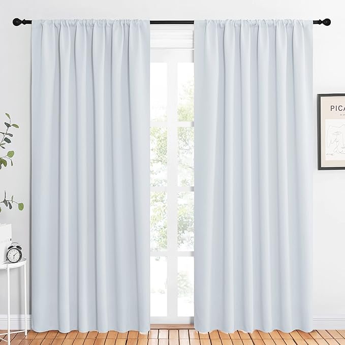 NICETOWN Bedroom Window Curtain Panels - Window Treatment Thermal Insulated Rod Pocket Room Darkening Curtains/Drapes for Patio Door (Greyish White, 2 Panels, 62 in x 84 in (W x L))