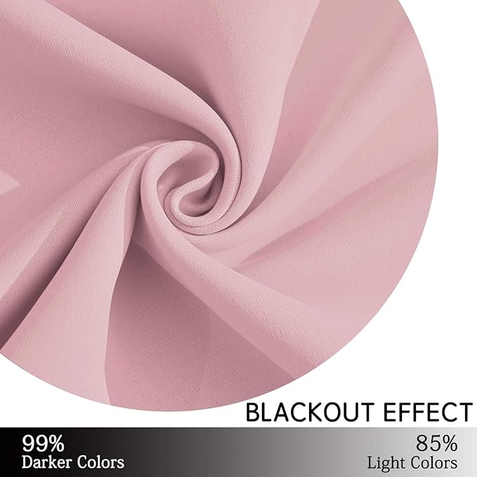 Yakamok Light Blocking Window Blackout Curtains Thermal Insulated Room Darkening Drapes for Bedroom,Solid Grommet Top Window Panels, 38x36 Inch, Pink, One Pair