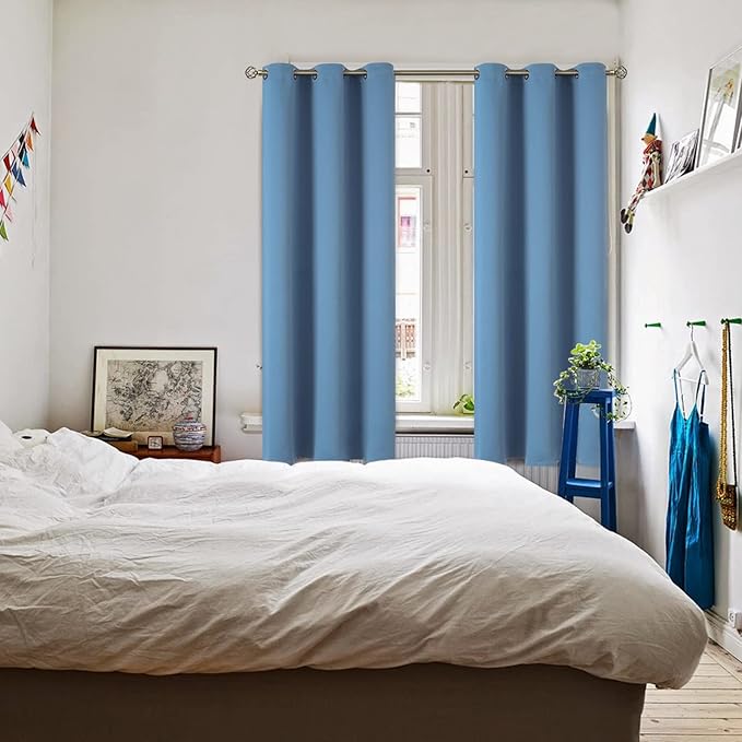 BGment Blackout Curtains for Bedroom - Grommet Thermal Insulated Room Darkening Curtains for Living Room, Set of 2 Panels (42 x 63 Inch, Faded Denim)
