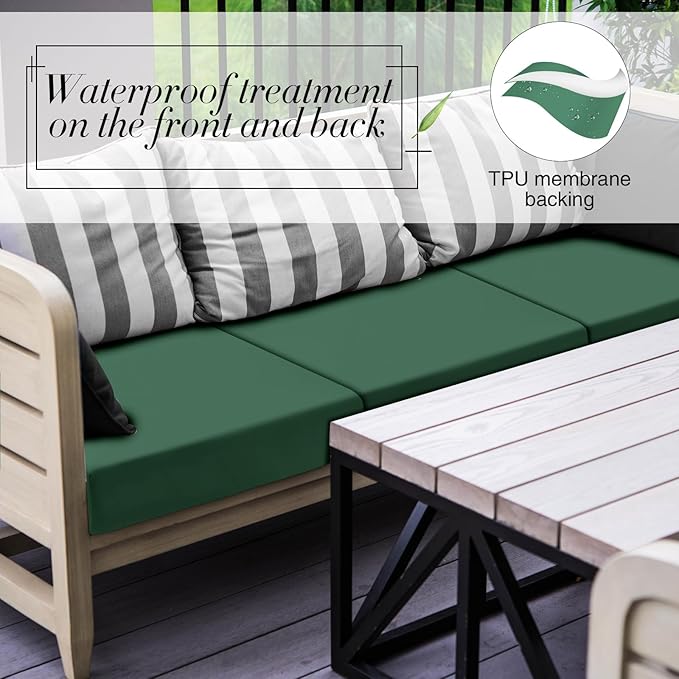 Newwiee Set of 4 Stretch Patio Cushion Covers Sofa Couch Seat Chair Slipcovers Cushion Cover Replacement Furniture Protector for Pets Washable(Pine Green,Seat Cover,Solid)