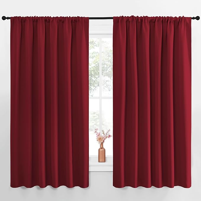 NICETOWN Blackout Curtains for Bedroom, Blackout Curtain Panels, Burgundy Red, 1 Pair, 70 by 63-inch, Window Treatment Energy Saving Thermal Insulated Solid Rod Pocket Blackout Drapes/Draperies