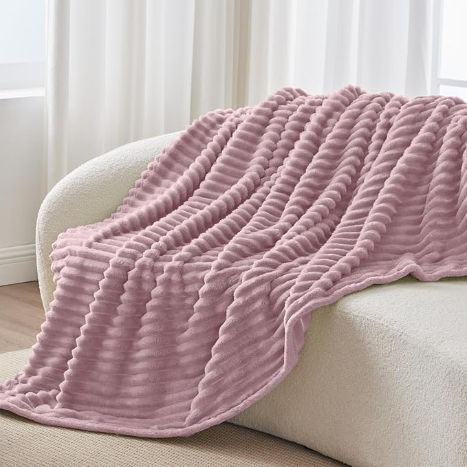 BEDELITE Twin Blanket for Couch & Bed, 300GSM Soft & Warm Fleece Blanket, Decorative and Giftable Striped Berry Purple Blankets for Women, Men, 60"x80"