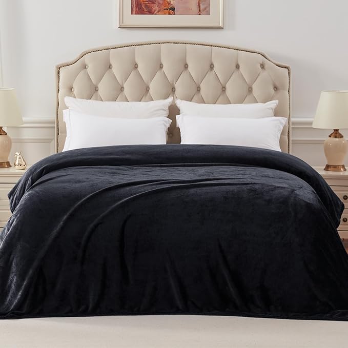Exclusivo Mezcla Fleece Blanket King Size for Bed, Super Soft and Warm, All Season, Cozy, Plush, Lightweight, 90x104 Inches, Black