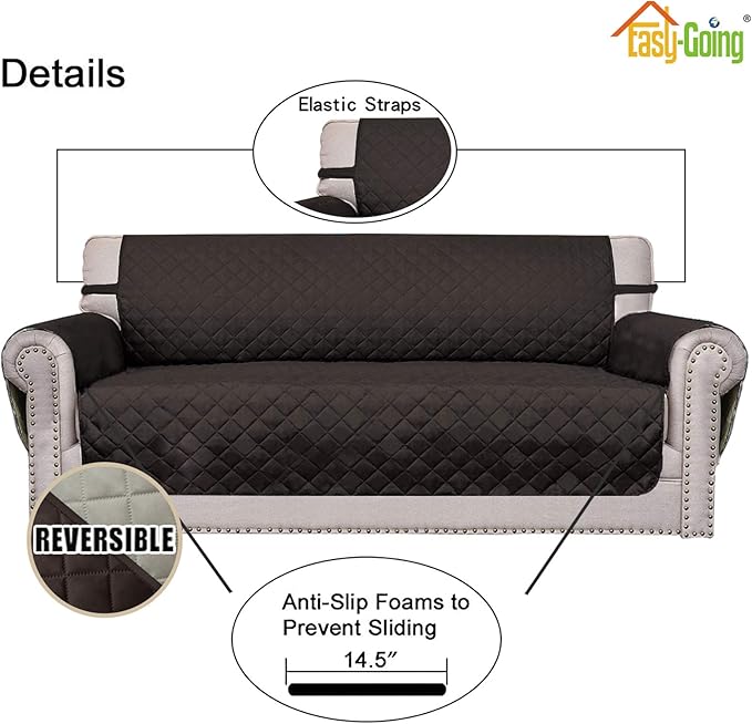 Easy-Going Sofa Slipcover Reversible Loveseat Sofa Cover Couch Cover for 2 Cushion Couch Furniture Protector with Elastic Straps for Pets Kids Dog Cat (Oversized Loveseat, Chocolate/Beige)