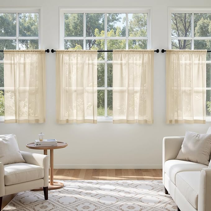 MIULEE Cream Sheer Curtains 63 Inches Long, 4 Panels Set, Light Filtering Rod Pocket Voile Drapes for Living Room and Bedroom, Airy Soft Fabric Window Treatments, 42 x 63 Inches