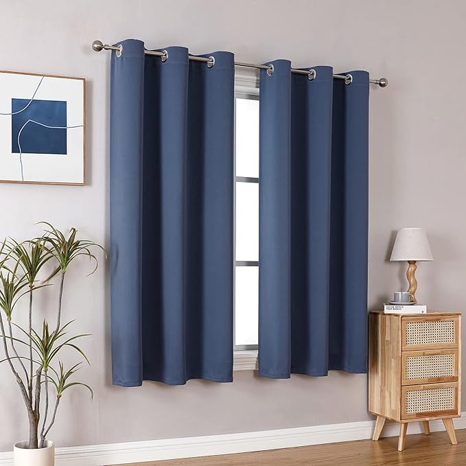 ChrisDowa Grommet Blackout Curtains for Bedroom and Living Room - 2 Panels Set Thermal Insulated Room Darkening Curtains (Stone Blue, 42W x 63L)