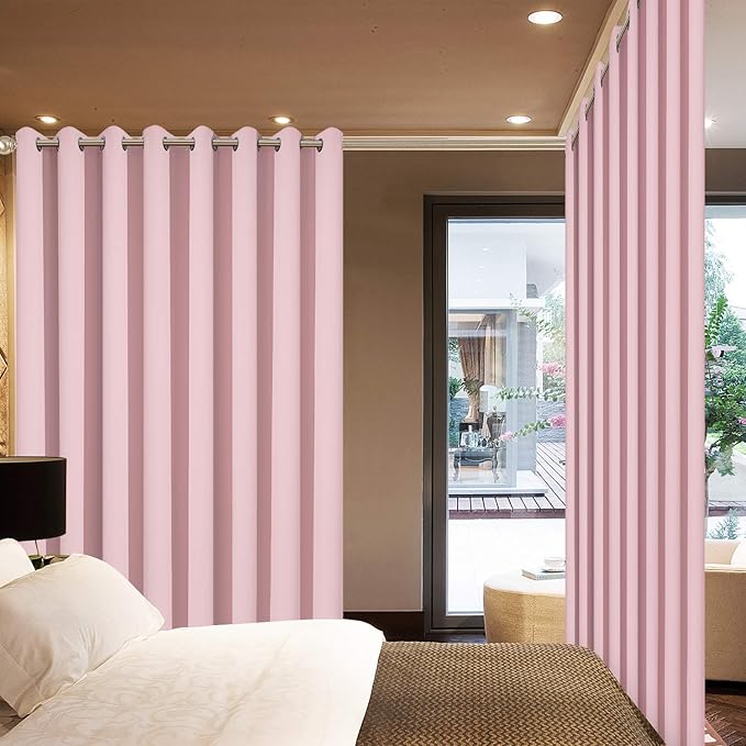 Yakamok Extra Wide Blackout Curtain for Sliding Glass Door, Grommet Thermal Insulated Room Divider Curtain 100W x 96L inch, Room Darkening Patio Curtain,8.3ft Wide x 8ft Tall, 1 Panel,Pink