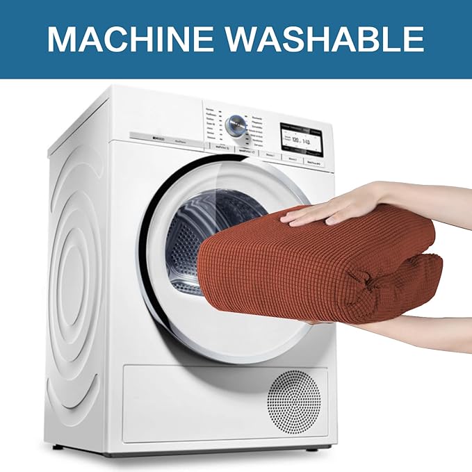 H.VERSAILTEX 2 Piece Couch Cover Stretch Stylish Chair Cover Furniture Cover/Protector Featuring Jacquard Textured Twill Fabric, High Spandex Slipcover Machine Washable(Chair, Rust)