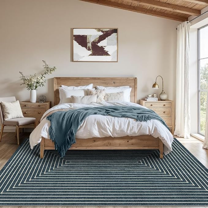 Latte&Fog 5x7 Area Rugs for Living Room Bedroom, Blue Modern Abstract Washable Rug, Boho Non Slip Low Pile Carpet for Indoor Dining Room, Dorm, Classroom, College Dorm, Farmhouse and Kids Room - Blue