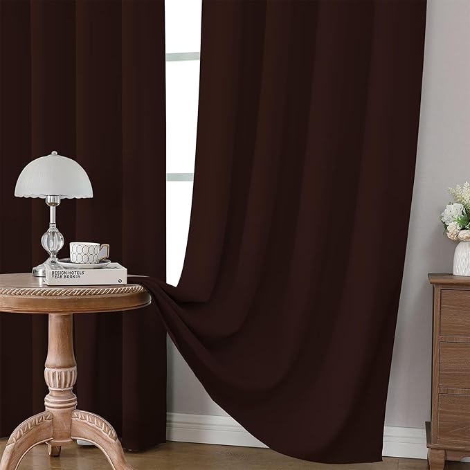 CUCRAF Blackout Curtains 72 inch Length 2 Panels Set, Rod Pocket Room Darkening Drapes for Bedroom Living Room, Insulated Thermal Light Blocking Window Curtain (W52 x L72 Inch, Chocolate)