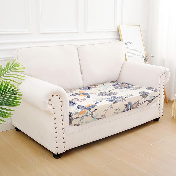 hyha Printed Couch Cushion Covers, Floral Sofa Covers Washable for 2 Cushion Couch, Stretch Pattern Outdoor Cushion Covers for Patio Furniture with Elastic Bottom(Medium, Vintage Flower)