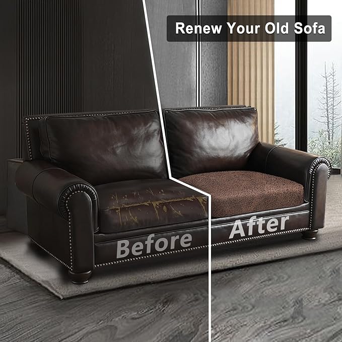 Leather Look Couch Cushion Covers Sofa Seat Slipcovers Sets Couches Furniture Protector for Sectional Armchair Loveseat Pets Kids Stretch Spandex Fabric (2 Cushion Loveseat, Brown)