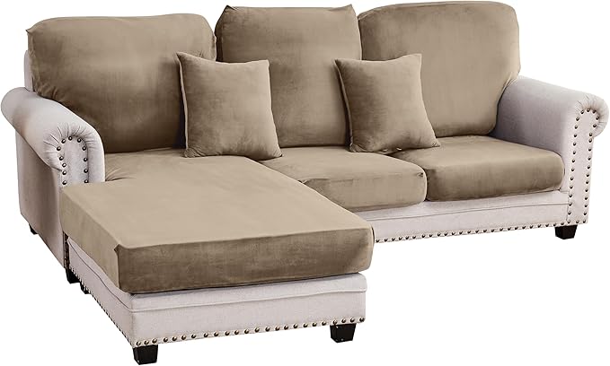 Couch Cover 3-Piece Elastic Velvet Couch Cushion Covers & Chaise Slipcovers for L-Shaped Sofas - Sofa Seat Covers Washable, Soft Cover for Couches (2 Seater + Chaise, Leather Brown)