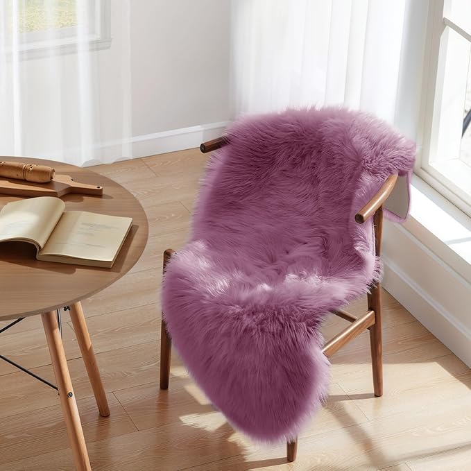 Ciicool Ultra Soft Faux Sheepskin Fur Rug Fluffy Chair Rug for Sofa Couch Seat Cushion.Shaggy Furry Small 2x4 Light Purple Bedroom Fuzzy Carpet for Living Room Kid's Room Nursery Decor