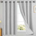 Yakamok White Linen Curtains 100% Blackout 63 Inches Long,Room Darkening Textured Curtains for Living Room Thermal Grommet Bedroom 2 Panels with Greyish White Liner