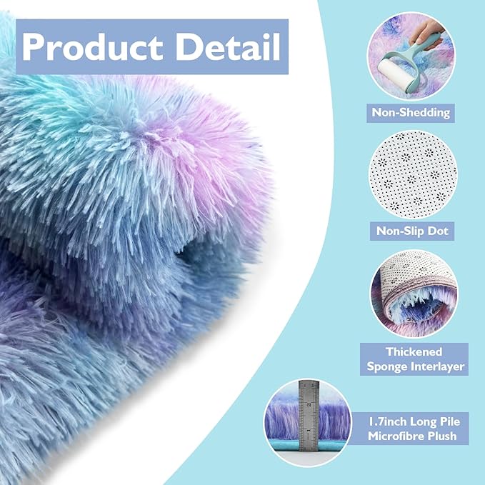 8x10 Fluffy Area Rugs for Living Room,Shag Area Rug for Bedroom,Soft Fuzzy Rug Non-Shedding Indoor Plush Carpet for Kids Bedroom Nursery Home Decor,Rainbow Purple