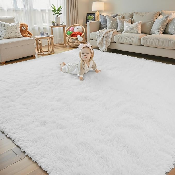 Super Soft Shaggy Area Rugs for Bedroom 4x6 Feet, Shaggy Plush Living Room Shag Furry Floor Rugs, Non-Shedding Indoor Rugs for Living Room Decor(4 x 6, White)