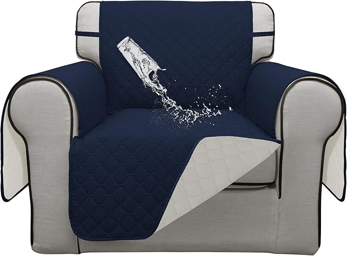 ISSUNTEX Double Protection 100% Waterproof Chair Sofa Cover for Living Room, Reversible Furniture Protector for Dogs, Pets, Kids (Chair, Navy/Ivory)