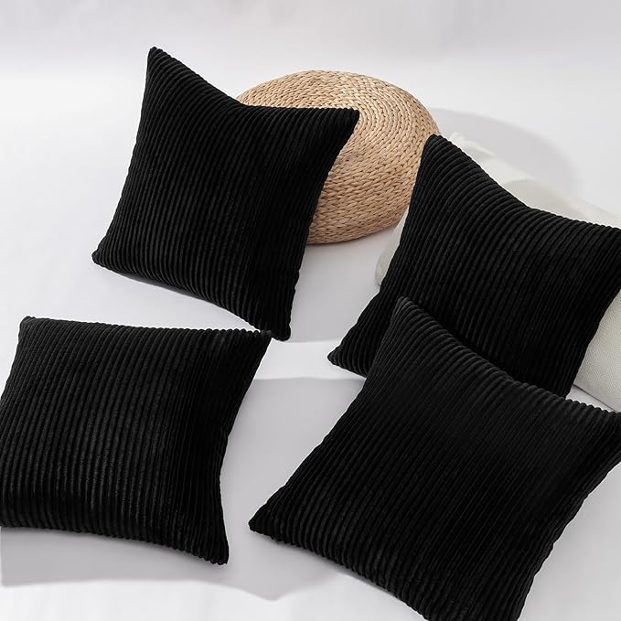 Topfinel Black Decorative Throw Pillow Covers Cushion Cases, Set of 4 Soft Velvet Modern Double-Sided Designs Match for Home Decor, Pillow Inserts Not Included (16x16 inch)