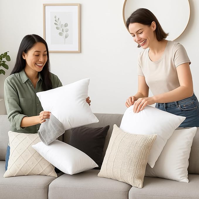 LANE LINEN 24x24 Pillow Inserts - Set of 2 Lightweight Down Alternative Square Pillows, White Throw Pillows for Bed, Decorative Pillows for Couch Bed, Firm Pillows for Living Room