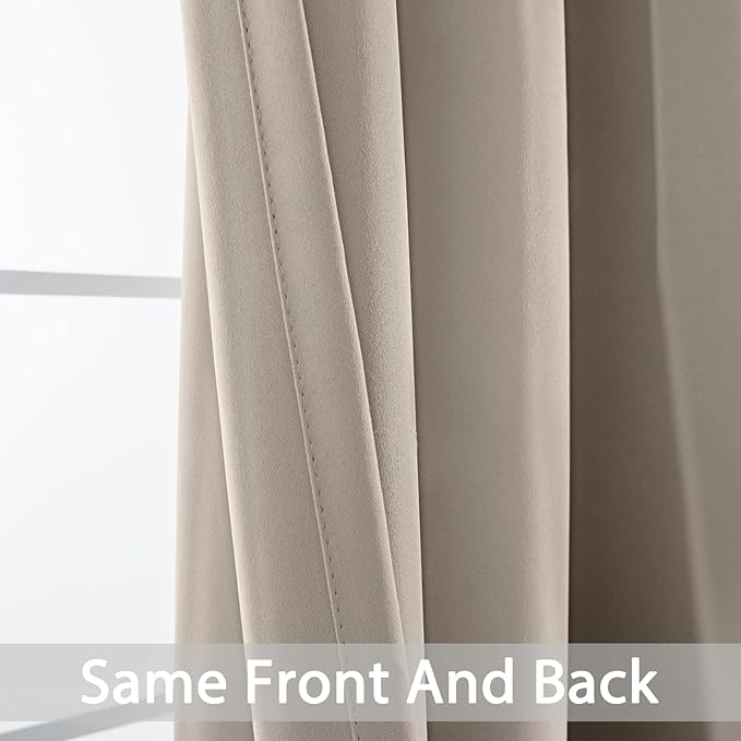 Yakamok Room Darkening Grommet Window Drapes Thermal Insulated Light Blocking Natural Blackout Curtains for Bedroom (42Wx63L,Natural,2 Panels)
