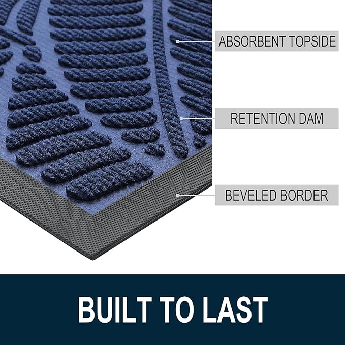 Colorxy Waterproof Doormat, Sturdy Natural Rubber Front Indoor Mat, Non Slip Low Profile Indoor Outdoor Door Mats, Stain and Fade Resistant Floor Mat, Easy Clean Patio Entrance Mat, 59''x36'', Navy
