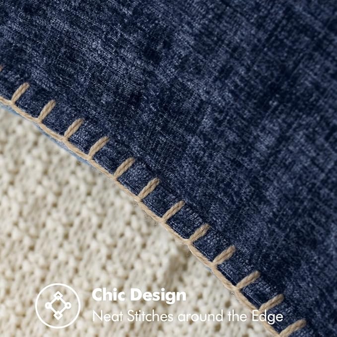 MIULEE Pack of 2 Couch Throw Pillow Covers 18x18 Inch Navy Blue Farmhouse Decorative Pillow Covers with Stitched Edge Soft Chenille Solid Dyed Spring Pillow Covers for Sofa Bed Living Room