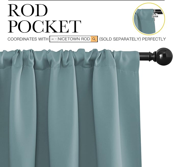 NICETOWN Greyish Blue Blackout Curtains Panels for Window, Thermal Insulated Rod Pocket Blackout Drapes/Draperies for Living Room (2 Panels, W42 x L54 inches)
