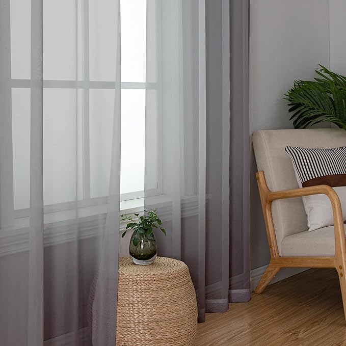 Simplebrand Grey Sheer Curtains 72 Inches Long 2 Panels for Living Room, Rod Pockets Airy Window Treatments Voile Sheer Curtain Panels Lightweight for Front Back Patio Glass Door, 42" Width