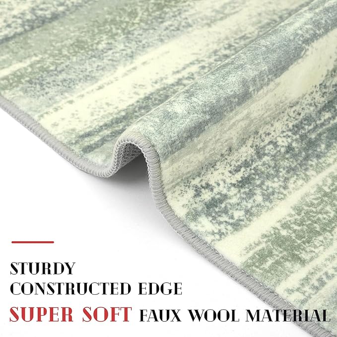 Lansny Modern Abstract Runner Rug 2x5, Sage Green Grey Washable Kitchen Runner Entryway Rug Mat Non-Slip Soft Hallway Rug Runner Thin Print Faux Wool Carpet for Bedroom Laundry Room Indoor