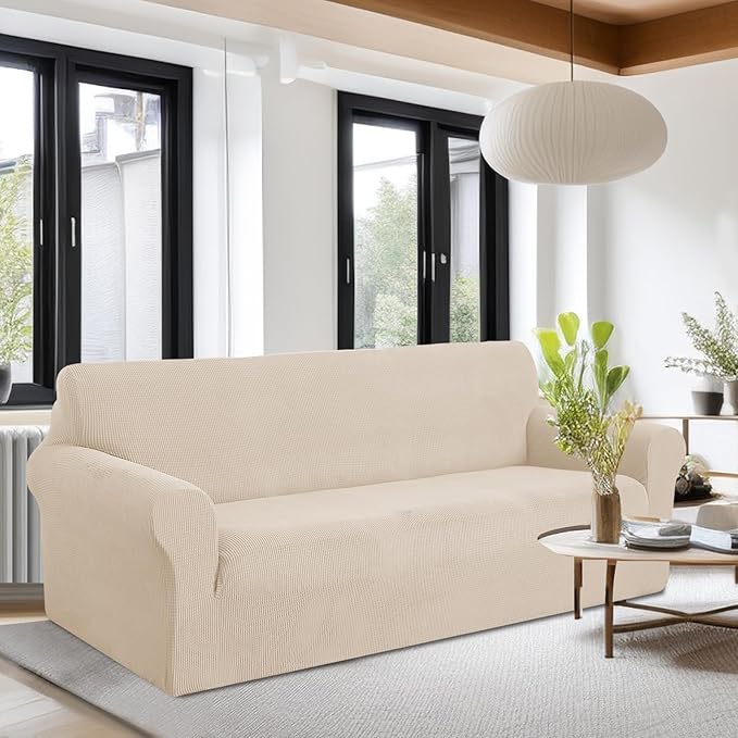 U-NICE HOME Stretch Couch Cover Sofa Cover Sofa Slipcover Furniture Protector for 4 Cushion Couch Sofa Pet Friendly(Oversized Sofa, Beige)