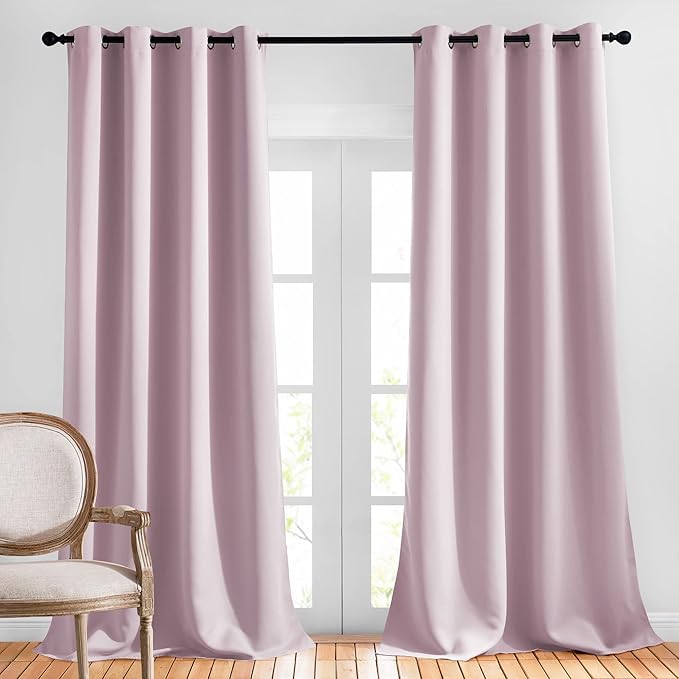 NICETOWN Room Darkening Curtains & Drapes for Living Room - Grommet Window Treatment Thermal Insulated Solid Sound Reducing Drapes for Bedroom (Baby Pink, Set of 2, W52 x L90)