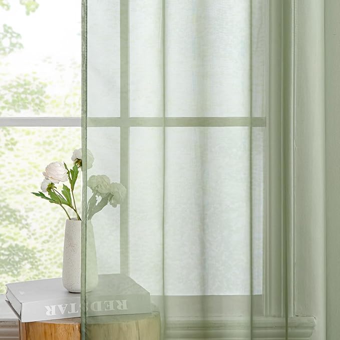 MIULEE 2 Panels Sage Green Sheer Window Curtains Elegant Window Voile Panels/Drapes/Treatment for Bedroom Living Room (54X63 Inches)