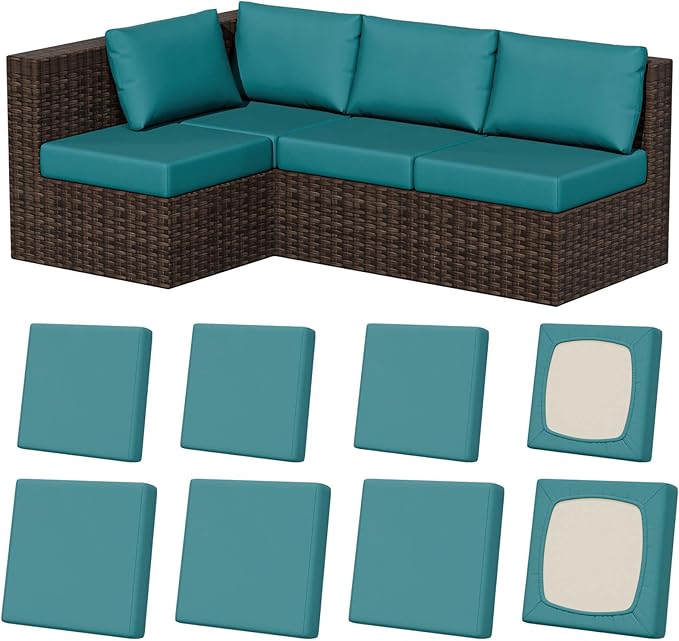 8Pcs Stretch Patio Cushion Covers, Outdoor Couch & Sofa Replacement Slipcovers for Patio Furniture Cushion Covers, Washable Reusable Furniture Protector