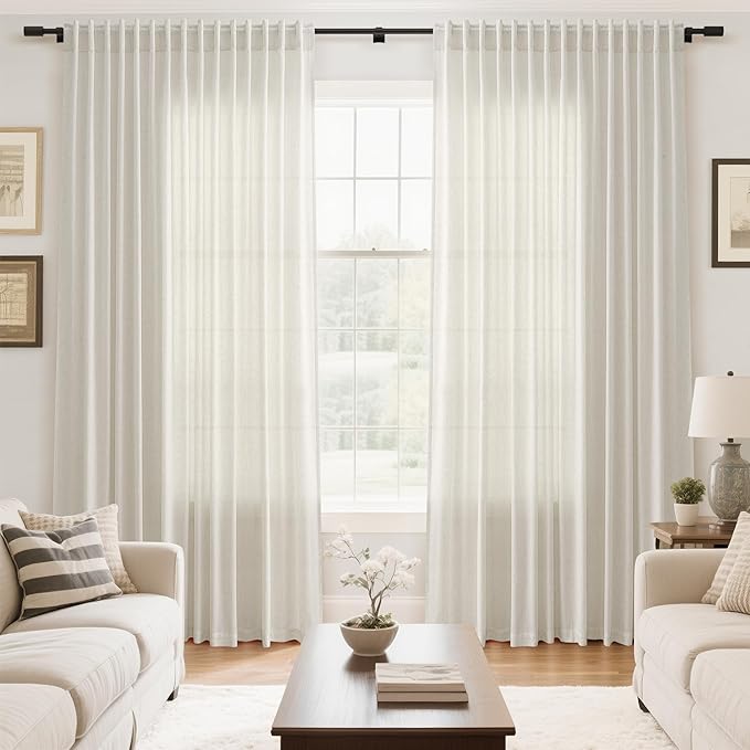 Nanspring Cream Extra Wide Linen Curtains for Living Room Divider Light Filtering Semi Sheer Patio Curtains for Sliding Door Natural Coastal Decor Sunroom Floor to Ceiling Window Curtain 100x120