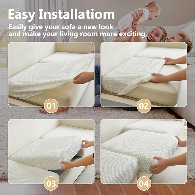 Couch Cushion Covers for Sofa Couch Covers Wear-Resistant Universal Sofa Cover Washable Stretch for Sectional Slipcovers (Texture-Cream White,Chaise Cover)