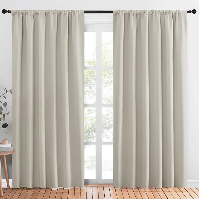 NICETOWN 2 Panels Blackout Curtains, Rod Pocket Thermal Insulated Drapes 84 inches Long, Easy-Care Modern Home Decoration Sunshades for Guest Room, Living Room, Office, 62 x 84 Inch, Natural