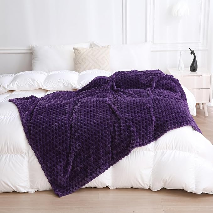 Puncuntex Deep Purple Throw Blanket 50"×60" inches Fuzzy 3D Jacquard Decorative Flannel Fleece Super Soft Plush Cozy Blanket for Couch Sofa Chair Lightweight