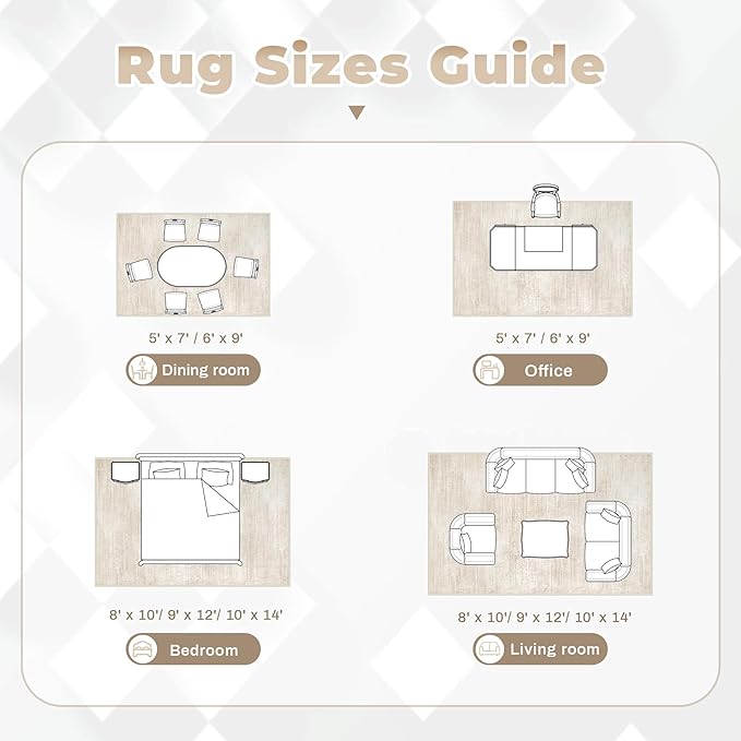 Area Rugs 8x10 for Living Room: Washable Rug Modern Abstract Neutral Soft Non-Slip Low-Pile Indoor Large Carpet for Bedroom Dining Room Playroom Home Office (Beige, 8'x10')