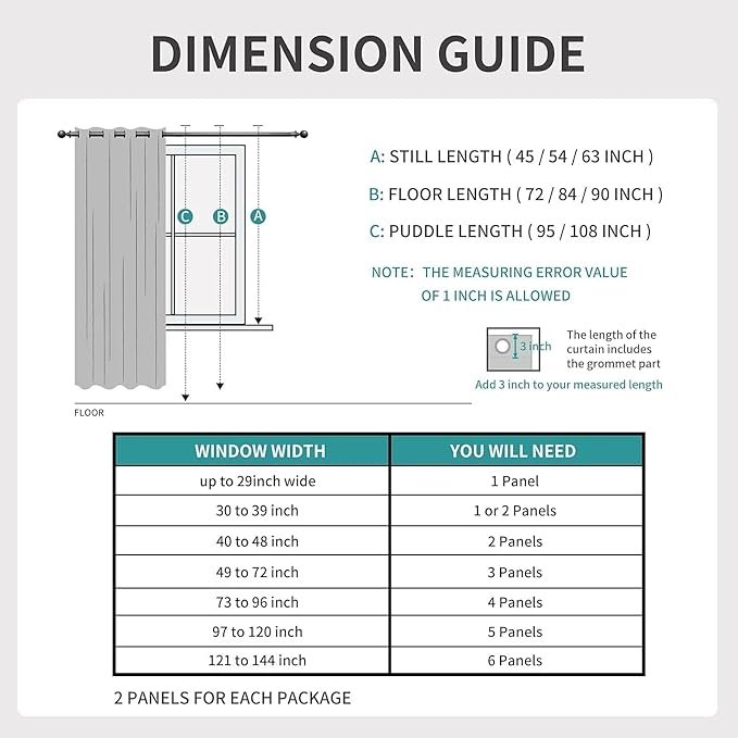 Joydeco Blackout Curtains 45 Inch Length 2 Panels Set, Thermal Insulated Long Curtains& Drapes 2 Burg, Room Darkening Grommet Drapes for Living Room Bedroom Window (W52 x L45 Inch, Peacock Blue)