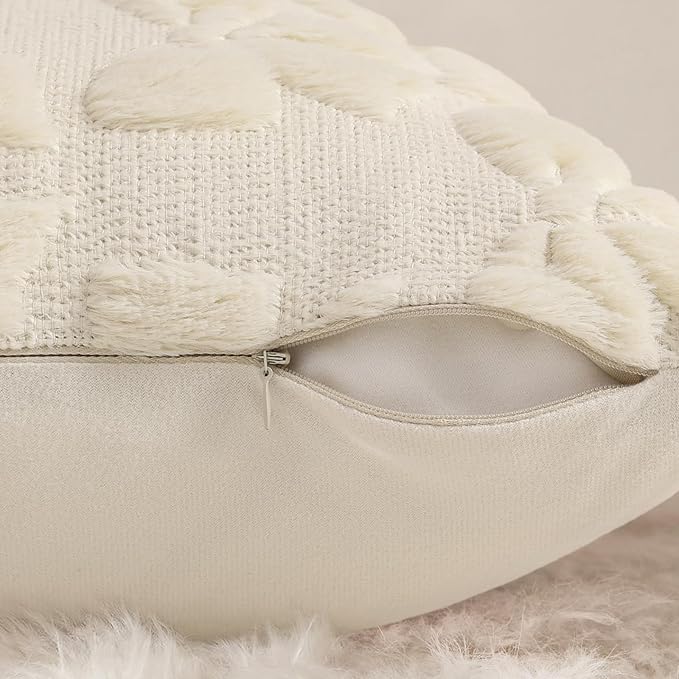 decorUhome Beige Bow Pillow Covers Set of 2 Coquette Aesthetic Cute Preppy Plush Faux Pillowcases for Girly Bedroom or Couch 16x16 Inch