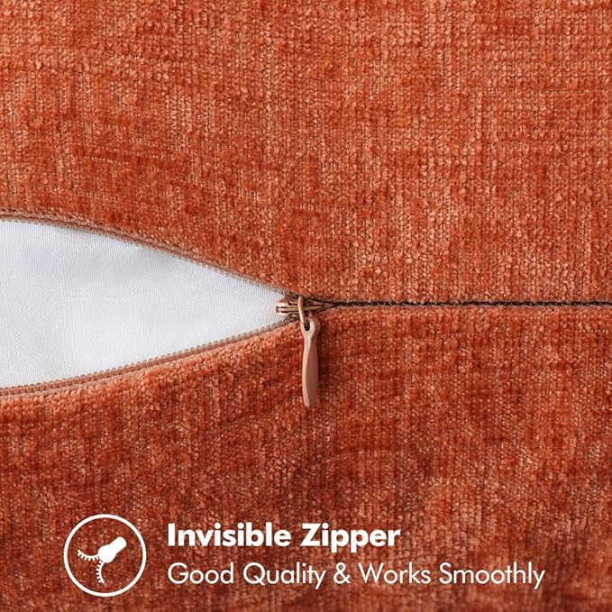 MIULEE Pack of 2 Couch Throw Pillow Covers 18x18 Inch Rust Farmhouse Decorative Pillow Covers with Stitched Edge Soft Chenille Solid Dyed Pillow Covers for Sofa Bed Living Room