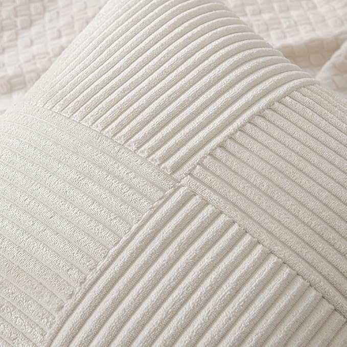 MIULEE Beige Decorative Throw Pillow Covers 16x16 Inch for Couch Bed Sofa Pack of 2 Boho Neutral Farmhouse Throw Pillows Soft Cross Corduroy Patchwork Textured Cushion Cases